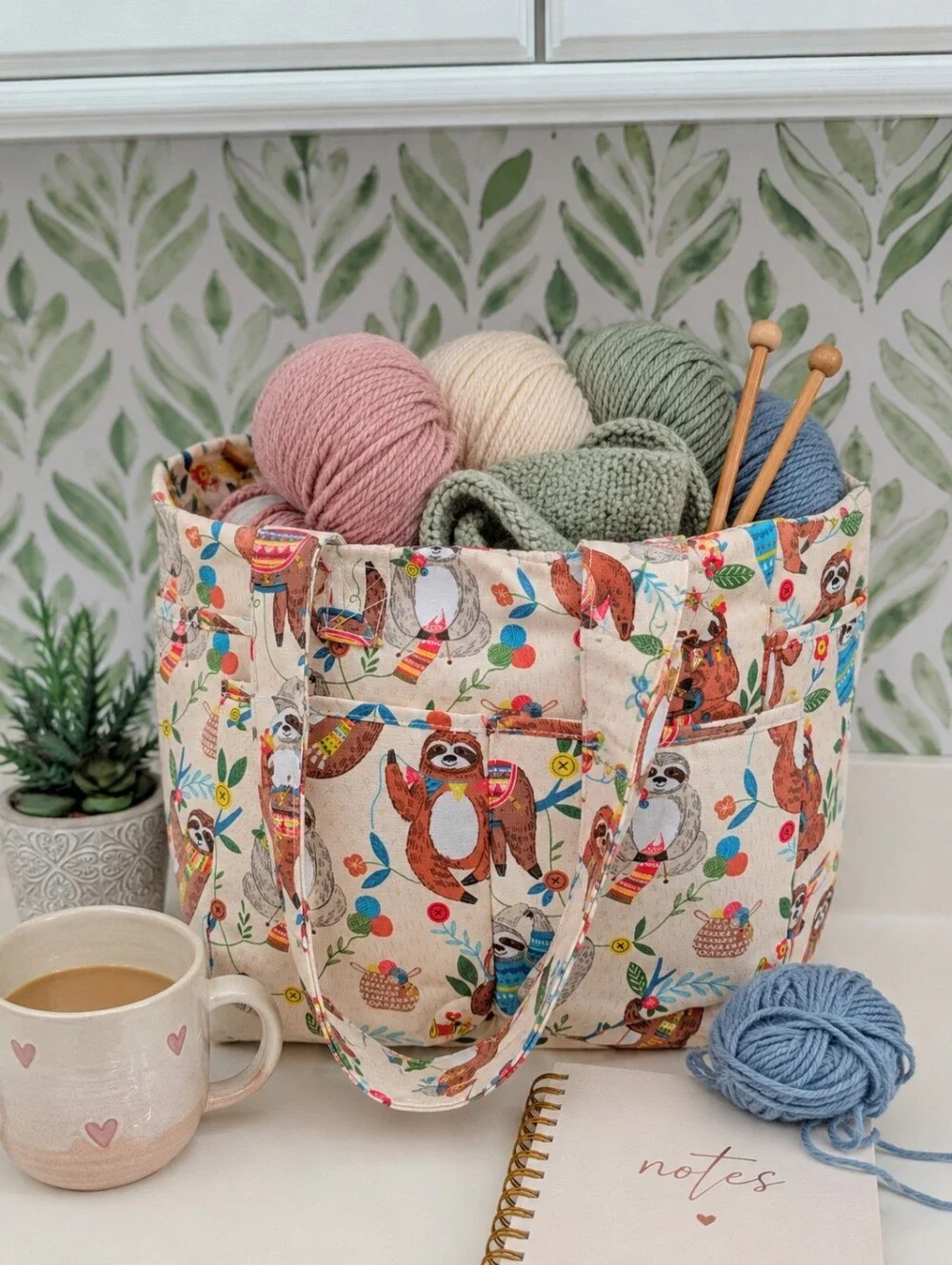 Sloths Knitting Print Craft Purse
